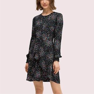 NWT kate spade Confetti Cheer Smocked Mini Dress Long Sleeve Dot Black Size 4